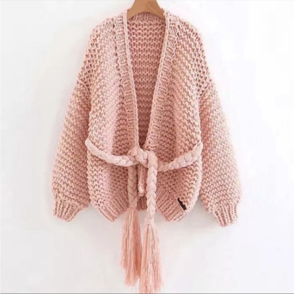 Chunky fun oversize belted‎ cardigan pink OS